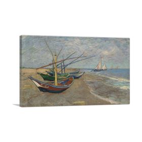 Fishing Boats on the Beach at Saintes-Maries 1888 (Type: Standard Framed Canvas Print, size: 24" x 16" / 60cm x 40cm (approx))
